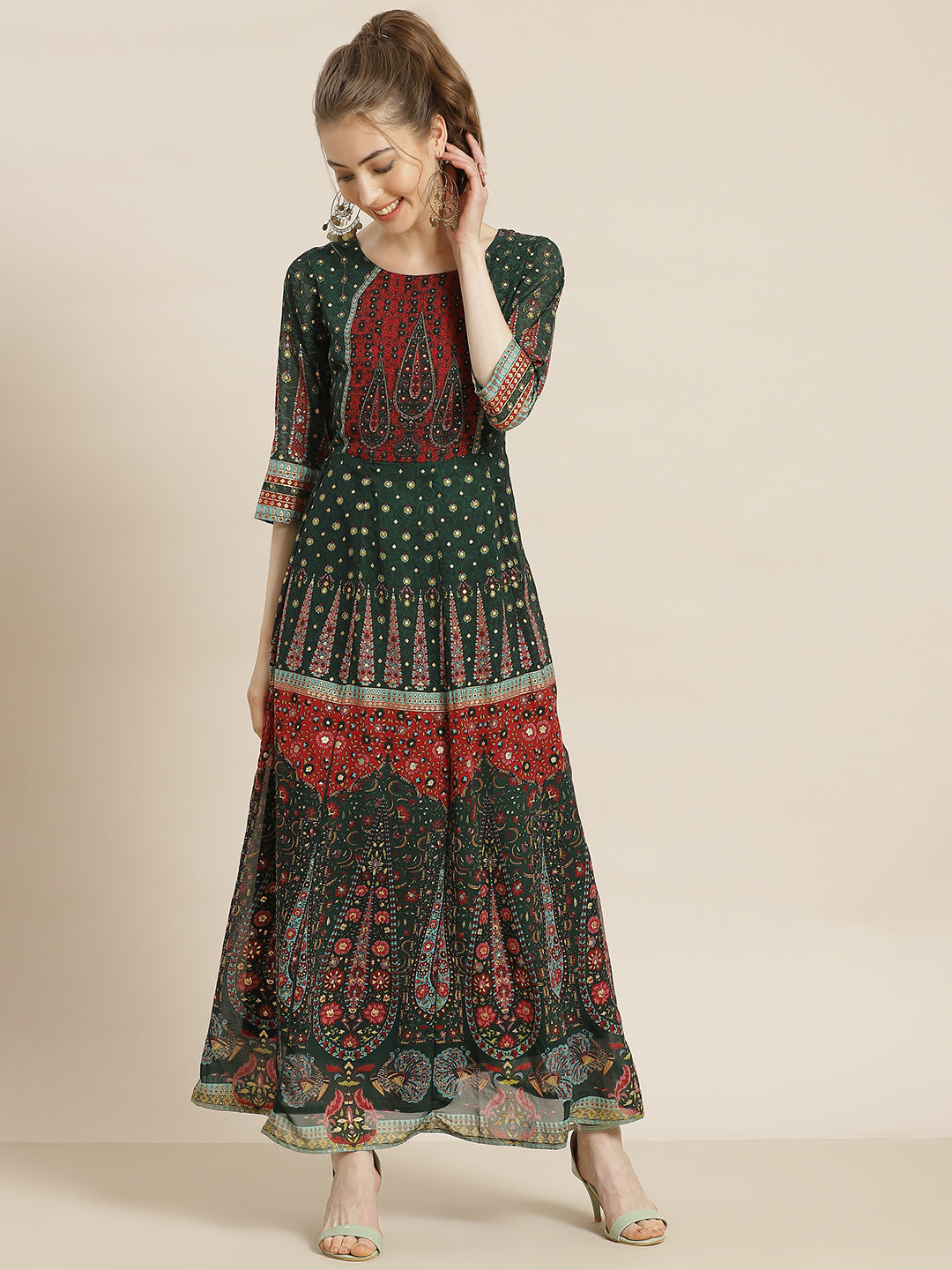 Jadegreen Georgette Printed Anarkali Dress