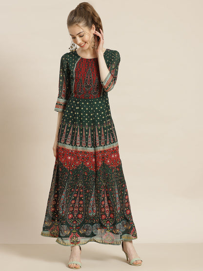 Jadegreen Georgette Printed Anarkali Dress