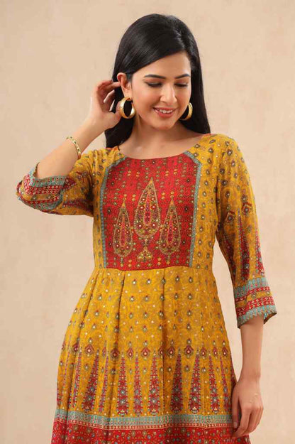 Mustard Georgette Printed Anarkali Dress