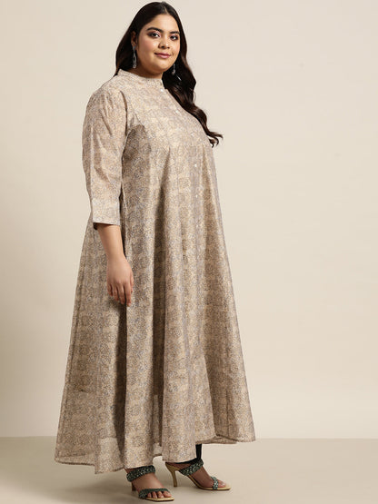 Beige Rayon Festive Wear Printed Anarkali Kurta