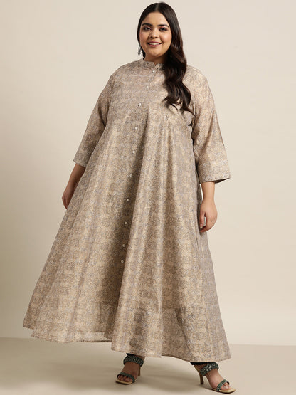 Beige Rayon Festive Wear Printed Anarkali Kurta