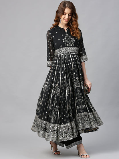 Black Georgette Printed Anarkali Kurta Sets