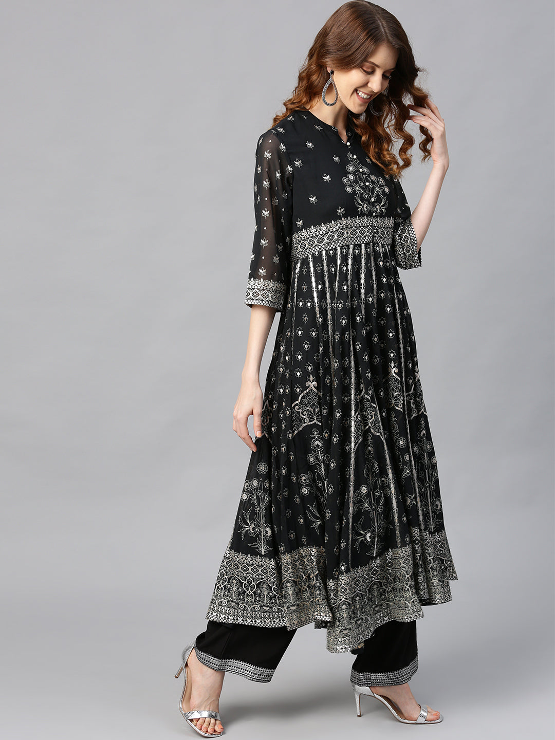 Black Georgette Printed Anarkali Kurta Sets