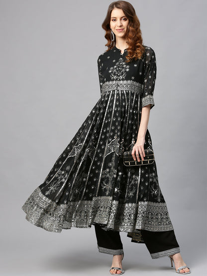 Black Georgette Printed Anarkali Kurta Sets