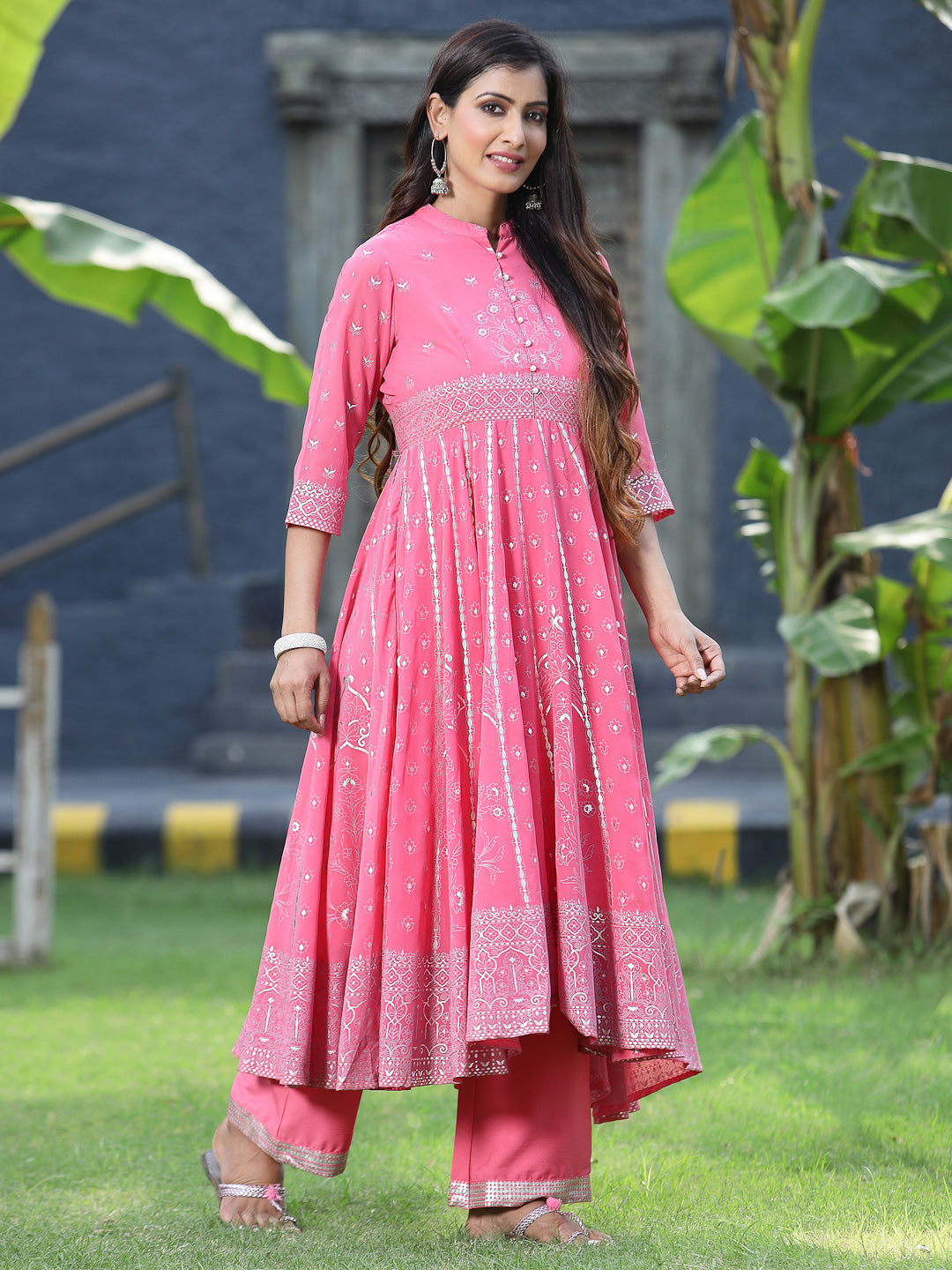 Coral Georgette Printed Anarkali Kurta Sets
