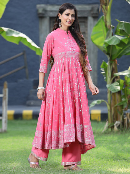 Coral Georgette Printed Anarkali Kurta Sets