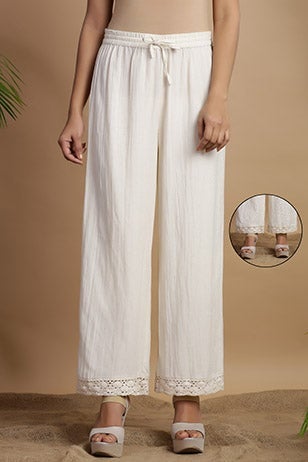 Offwhite Rayon Flex Solid Wide Leg Palazzo