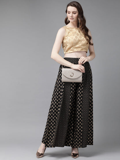 Black Rayon Printed Flared Palazzo