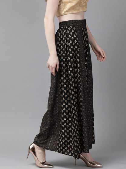 Black Rayon Printed Flared Palazzo