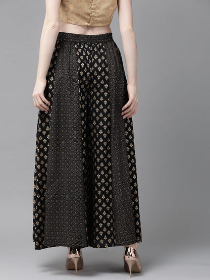 Black Rayon Printed Flared Palazzo