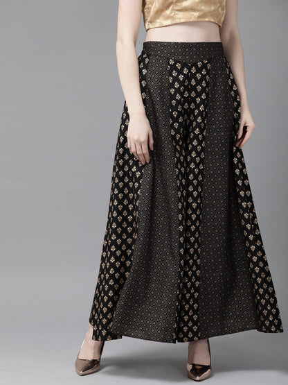 Black Rayon Printed Flared Palazzo