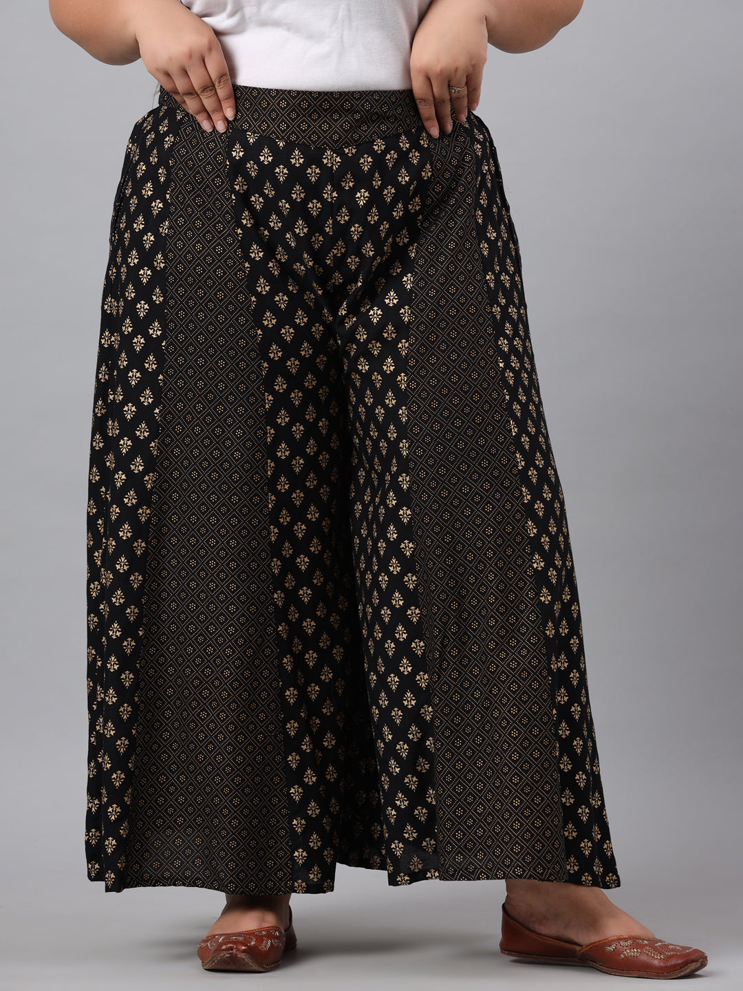 Black Rayon Printed Flared Palazzo