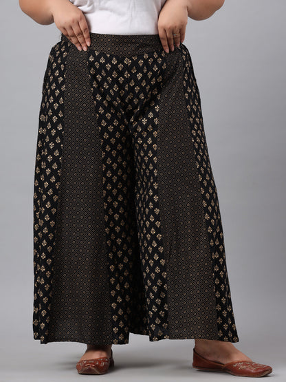 Black Rayon Printed Flared Palazzo
