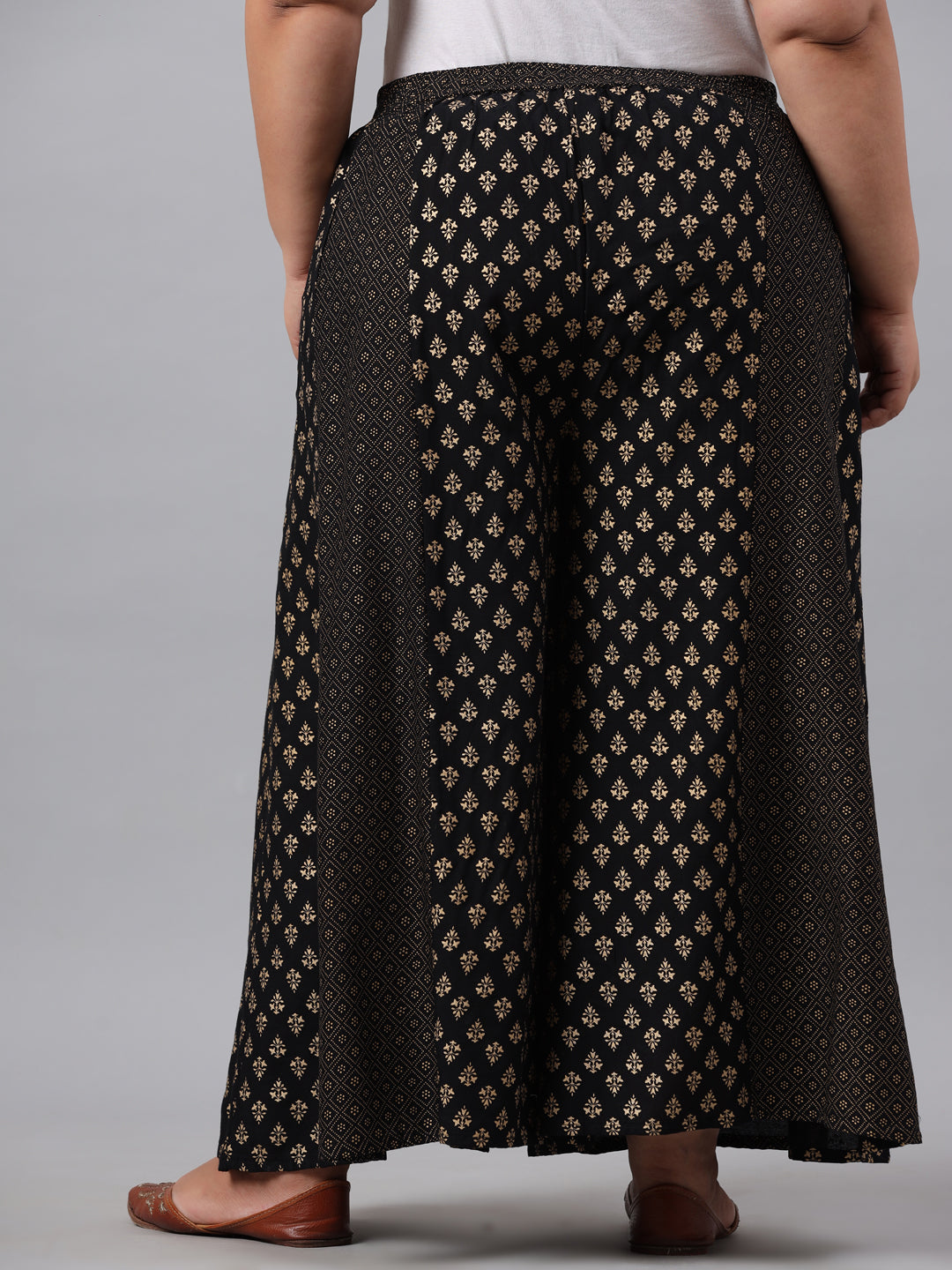 Black Rayon Printed Flared Palazzo
