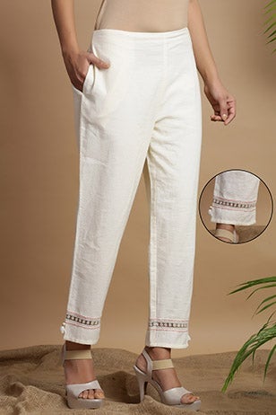 White Rayon Flex Solid Slim Fit Pant/Slim Pant