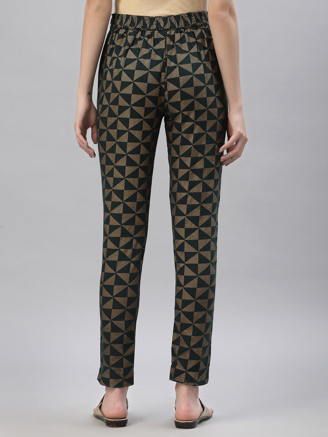 Jade green Cotton flex Printed Straight Pant