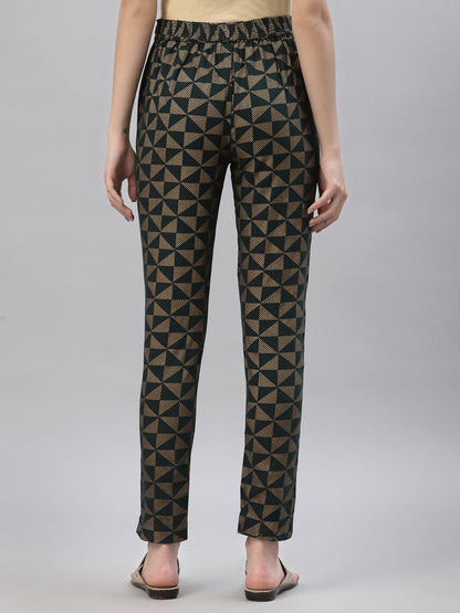 Jade green Cotton flex Printed Straight Pant