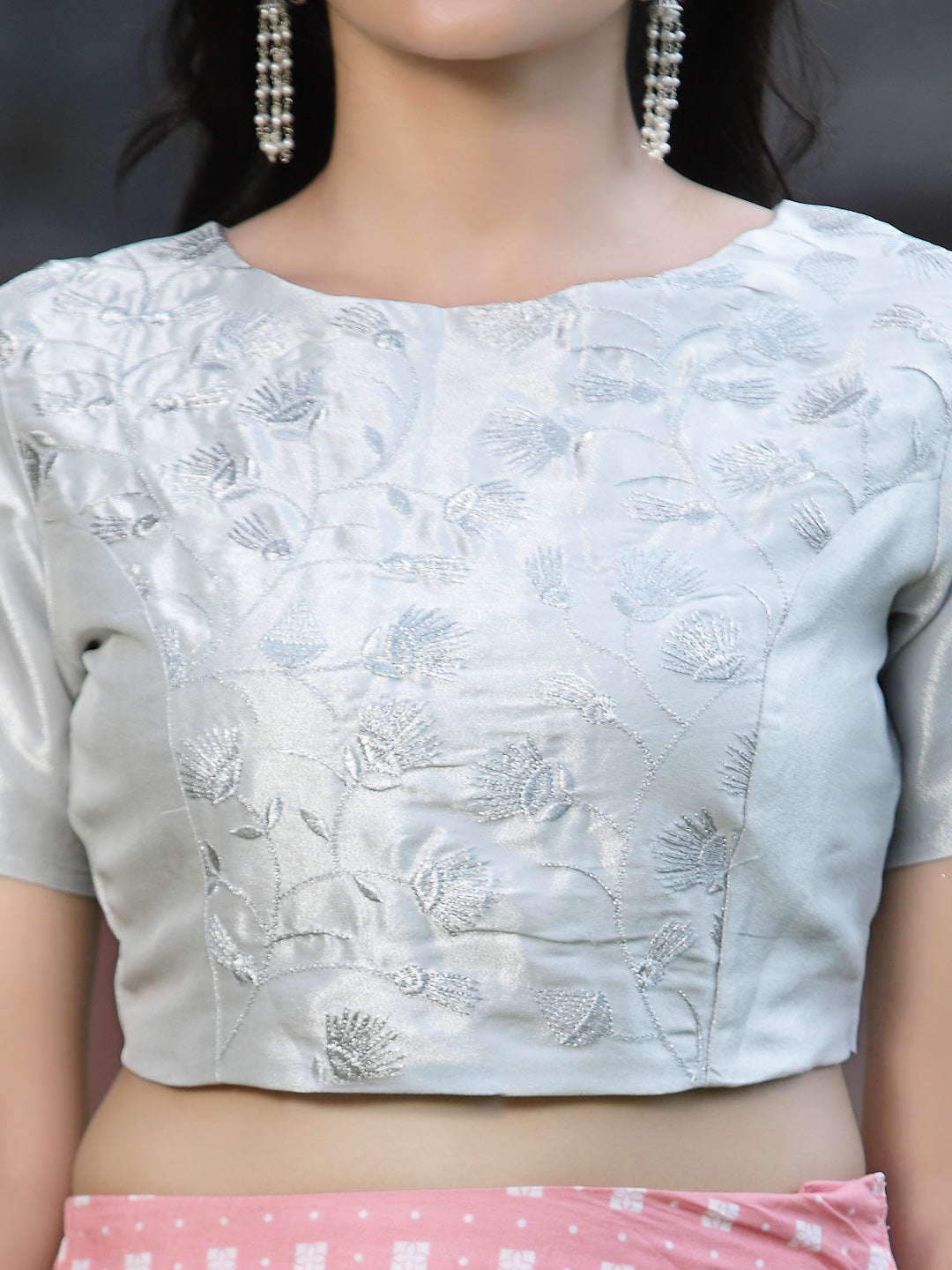 Pink Poly Muslin Embroidered Flared Lehenga Choli