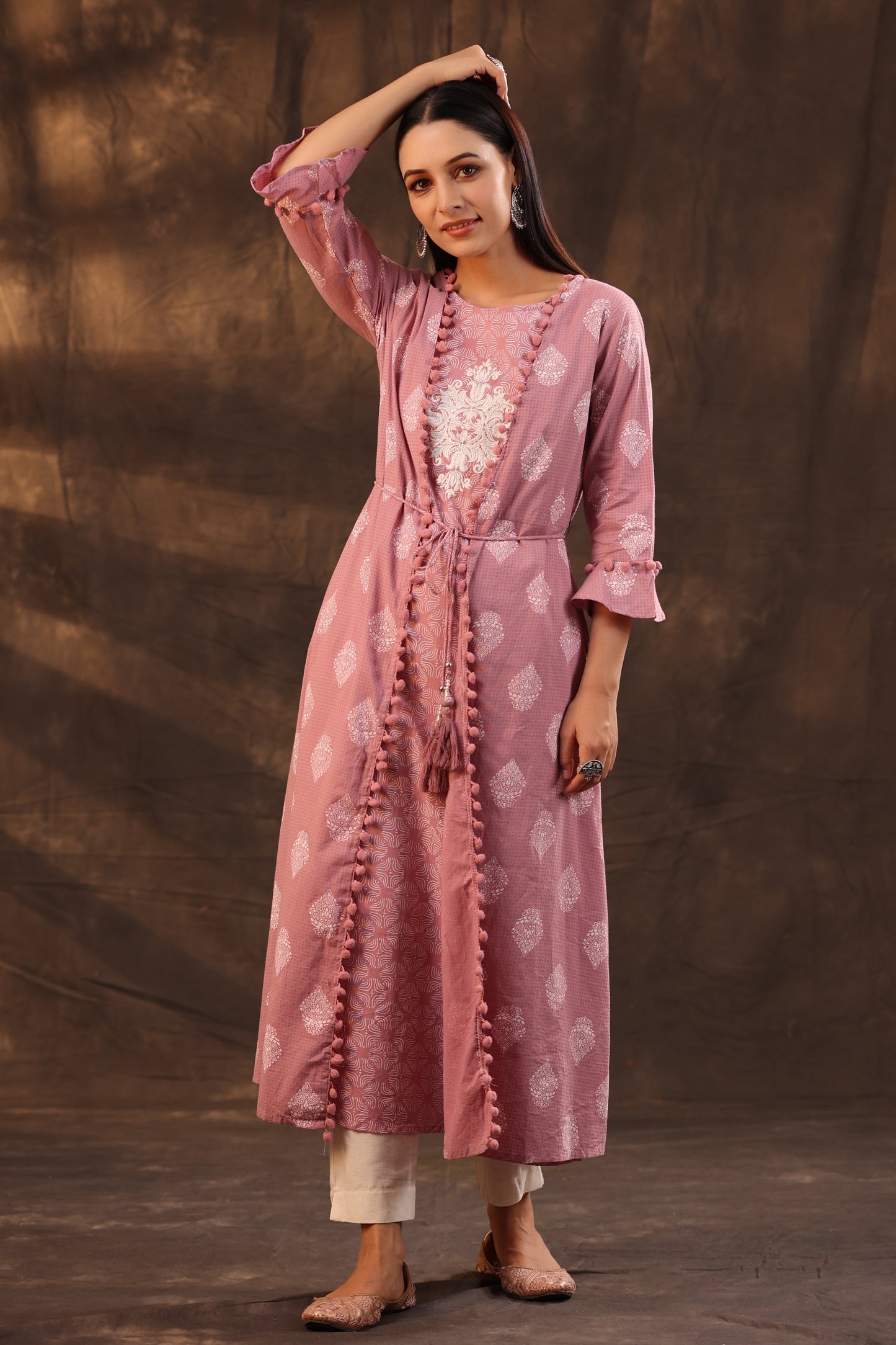 Powderpink Cambric Printed Jacket Style Kurta