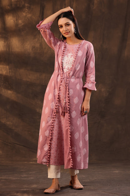 Powderpink Cambric Printed Jacket Style Kurta