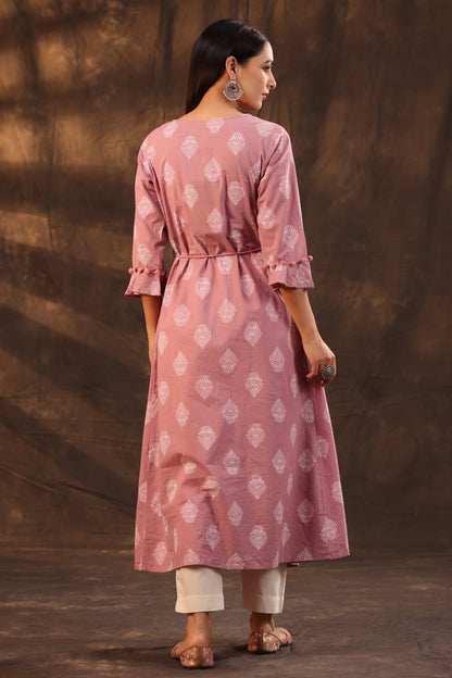 Powderpink Cambric Printed Jacket Style Kurta