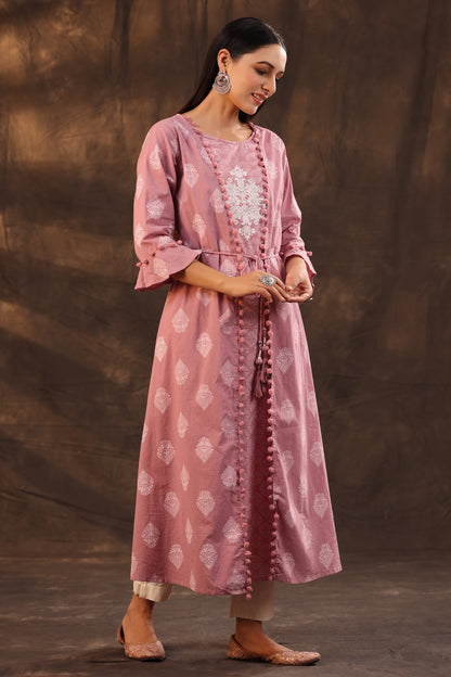 Powderpink Cambric Printed Jacket Style Kurta