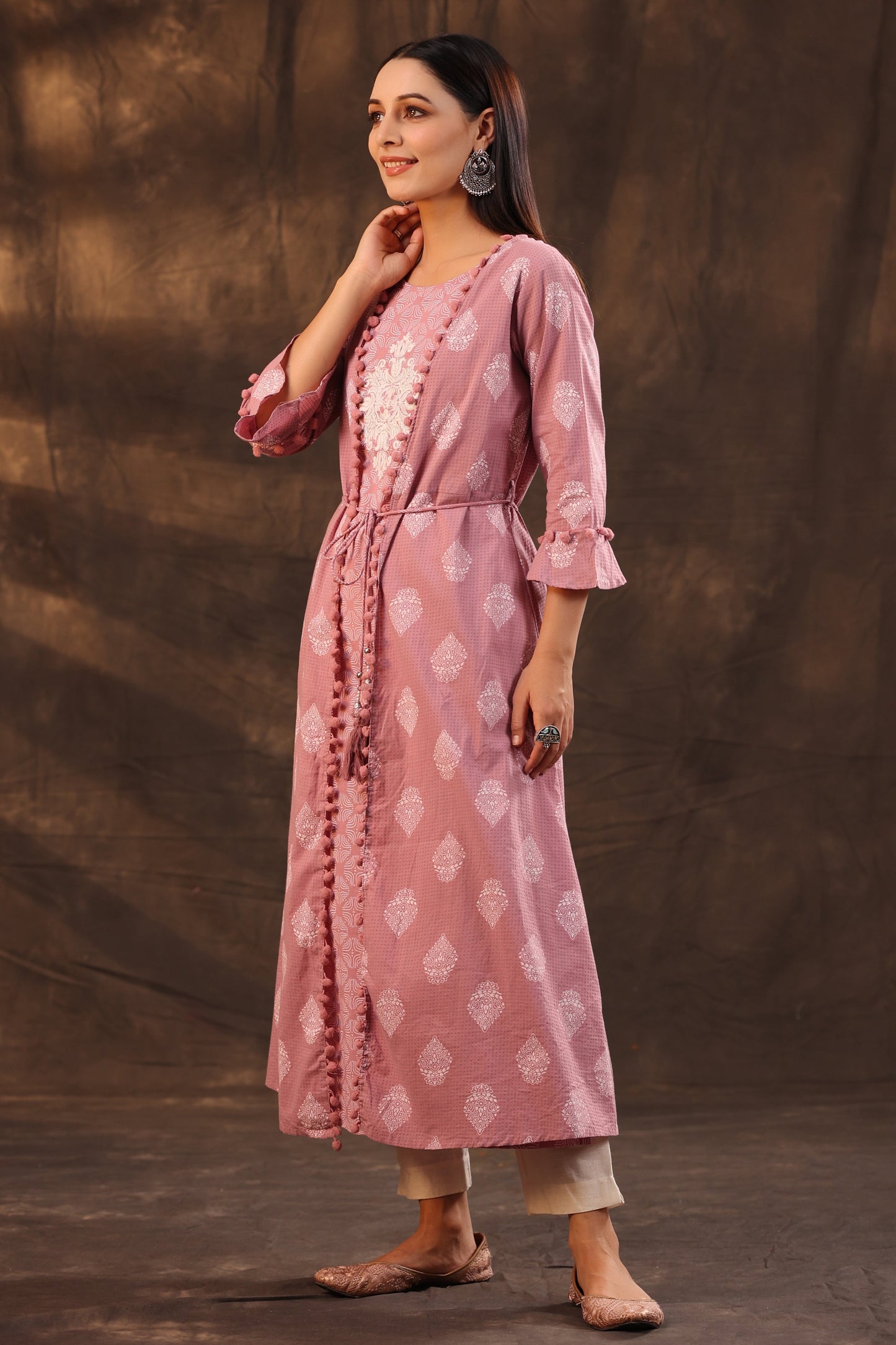 Powderpink Cambric Printed Jacket Style Kurta