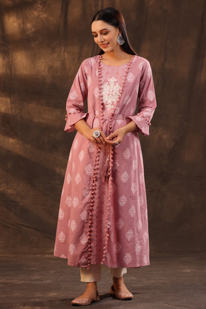 Powderpink Cambric Printed Jacket Style Kurta