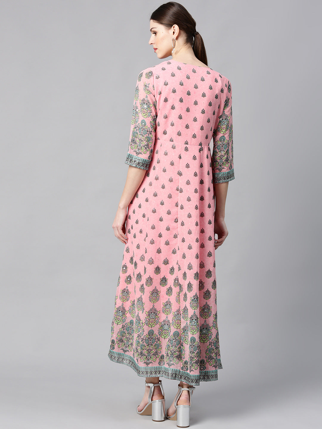 Pink Georgette Printed Flared Dress