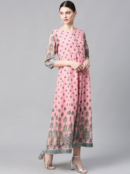Pink Georgette Printed Flared Dress