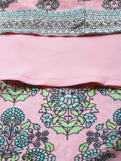 Pink Georgette Printed Flared Dress