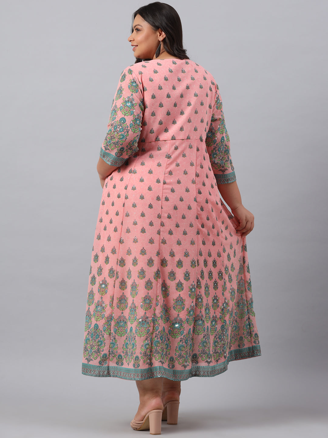 Pink Georgette Printed Flared Dress