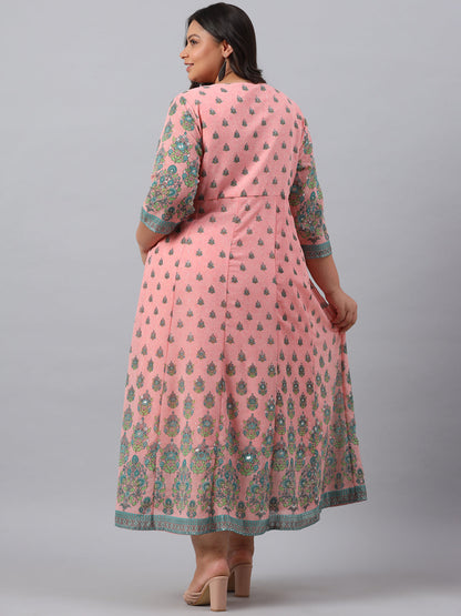 Pink Georgette Printed Flared Dress