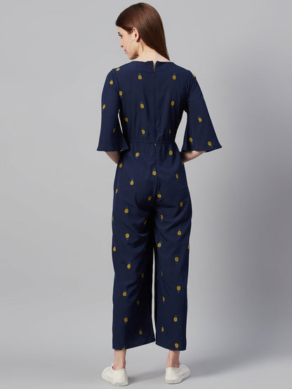 Darkblue Micro Poly Embroidered Regular Jumpsuit