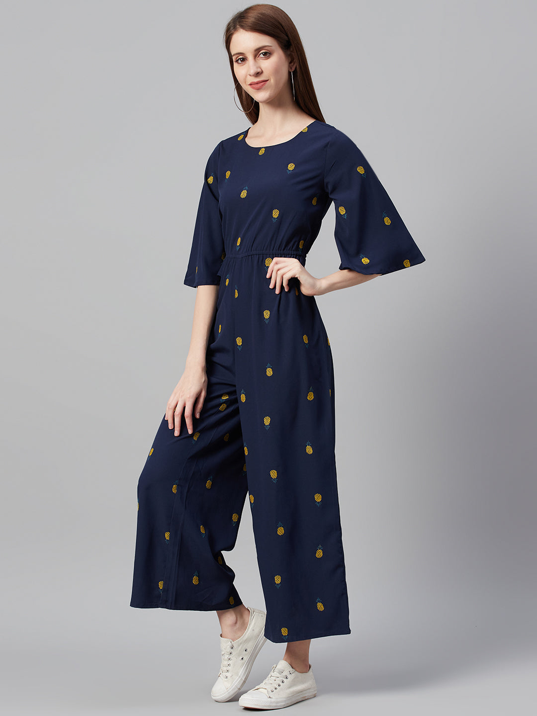 Darkblue Micro Poly Embroidered Regular Jumpsuit