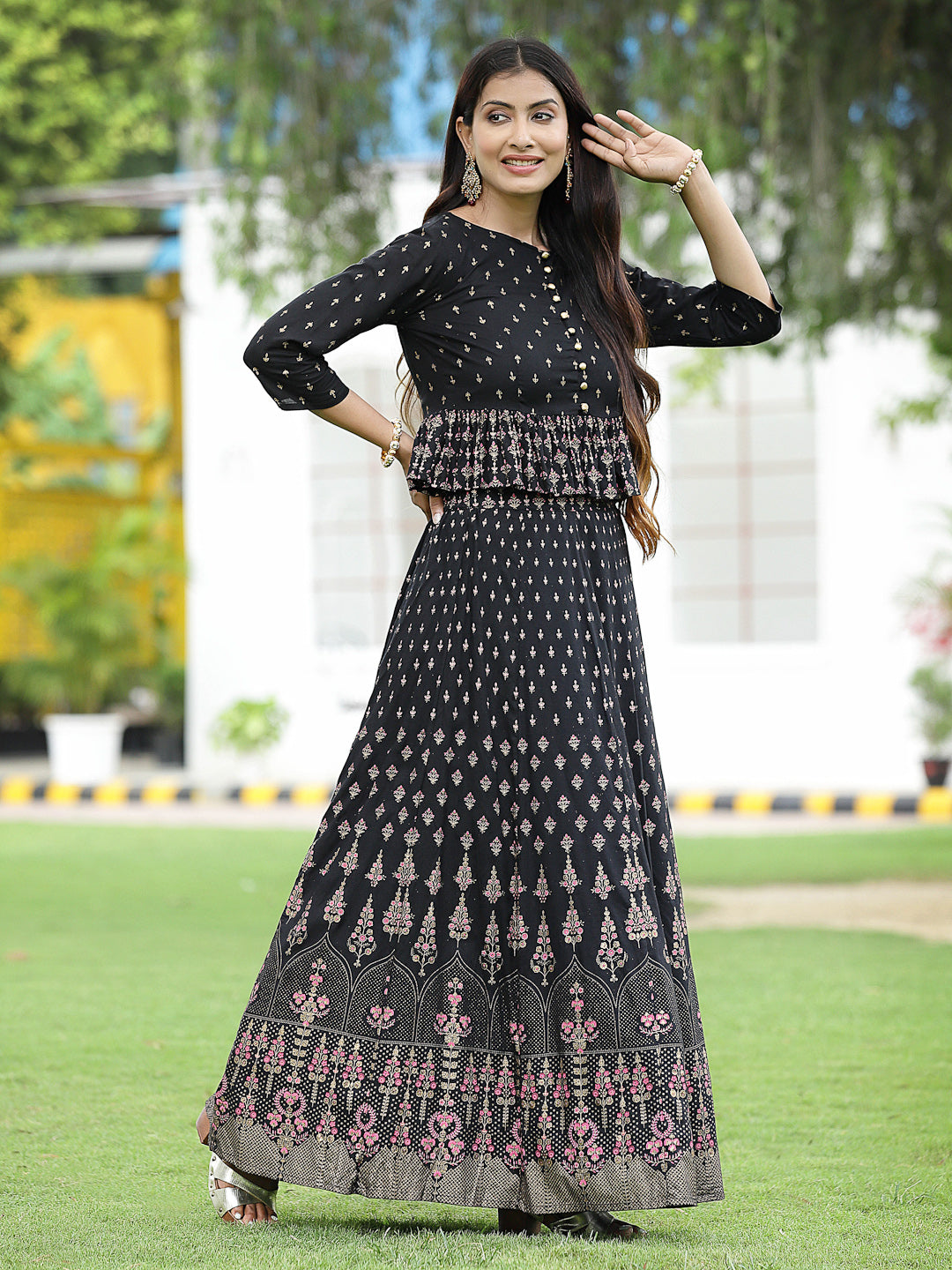 Women`s Black Rayon Printed Flared Lehenga Choli Sets