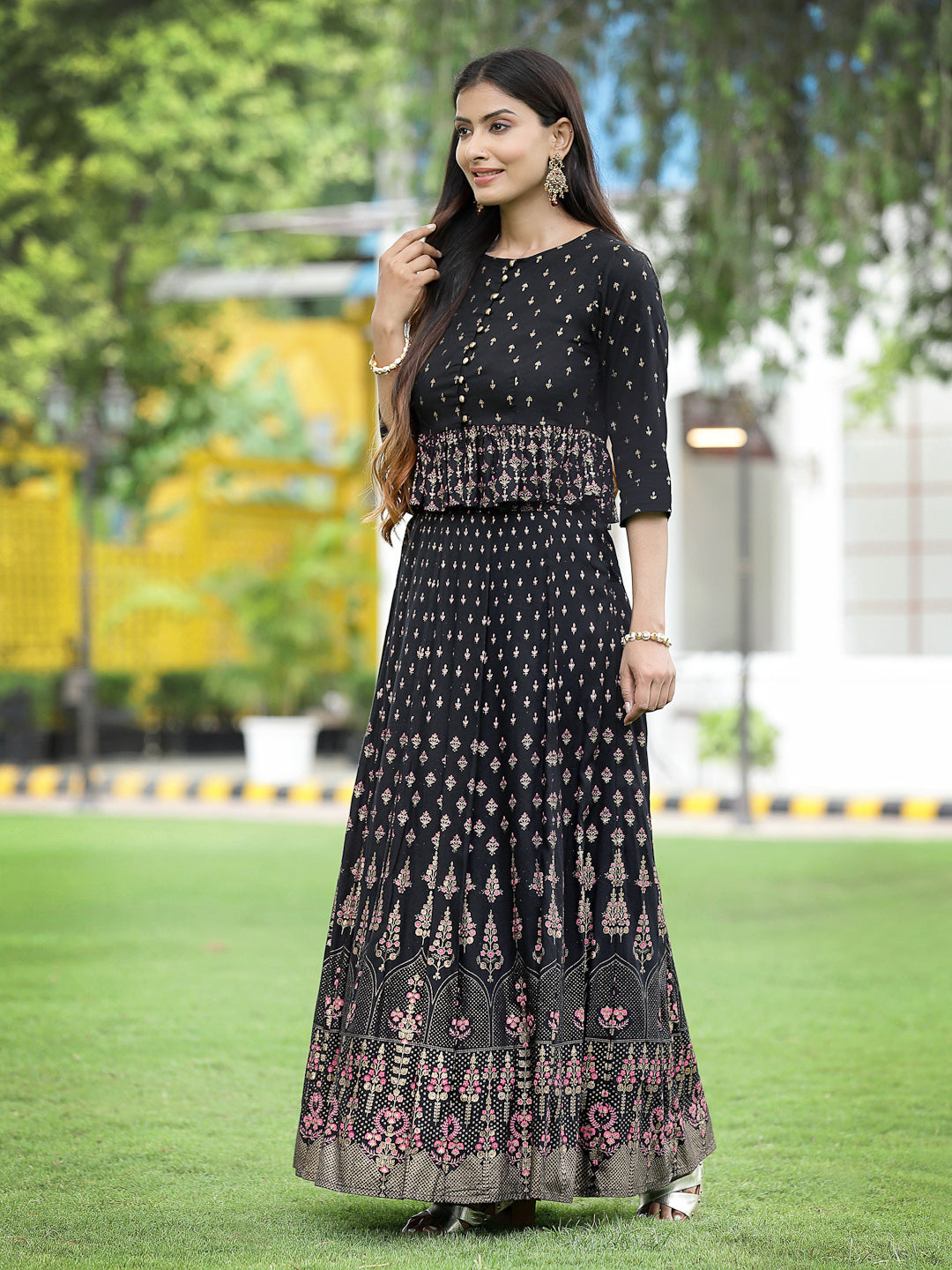 Women`s Black Rayon Printed Flared Lehenga Choli Sets