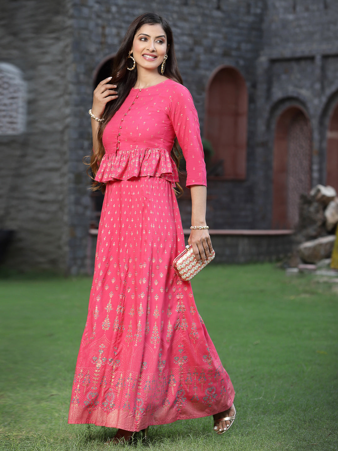 Women`s Fuchsia Rayon Printed Flared Lehenga Choli Sets