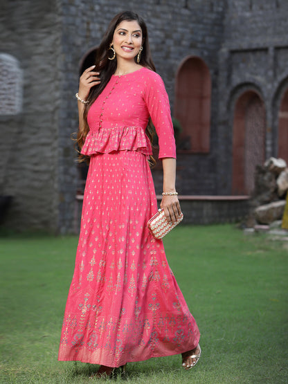 Women`s Fuchsia Rayon Printed Flared Lehenga Choli Sets
