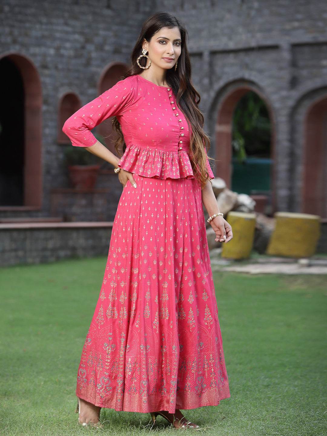 Women`s Fuchsia Rayon Printed Flared Lehenga Choli Sets