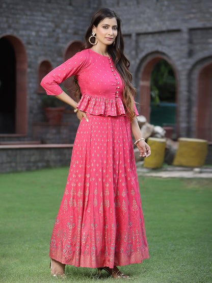 Women`s Fuchsia Rayon Printed Flared Lehenga Choli Sets