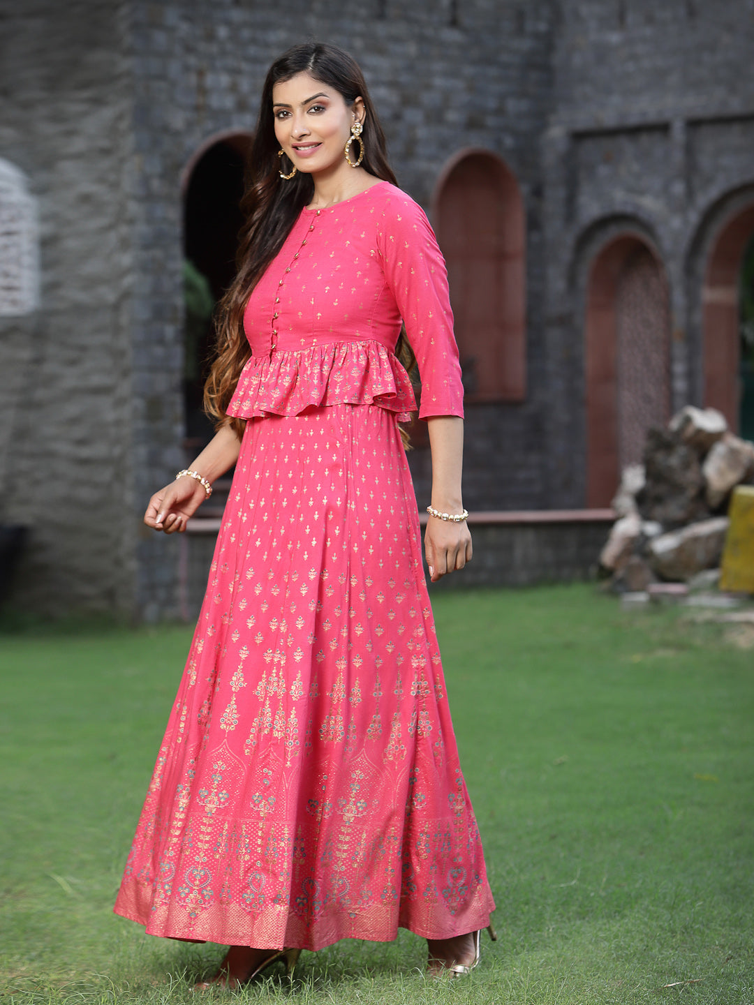 Women`s Fuchsia Rayon Printed Flared Lehenga Choli Sets