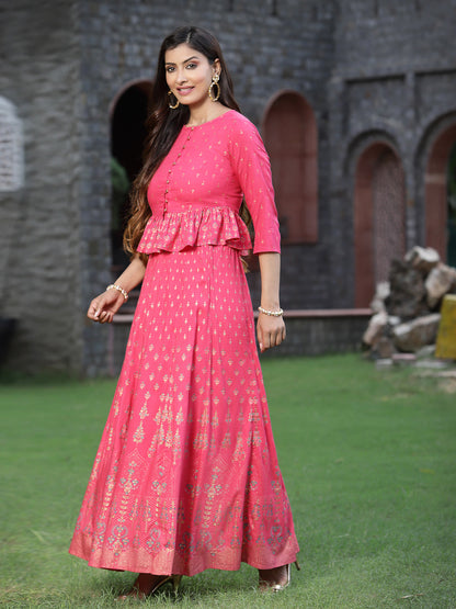 Women`s Fuchsia Rayon Printed Flared Lehenga Choli Sets