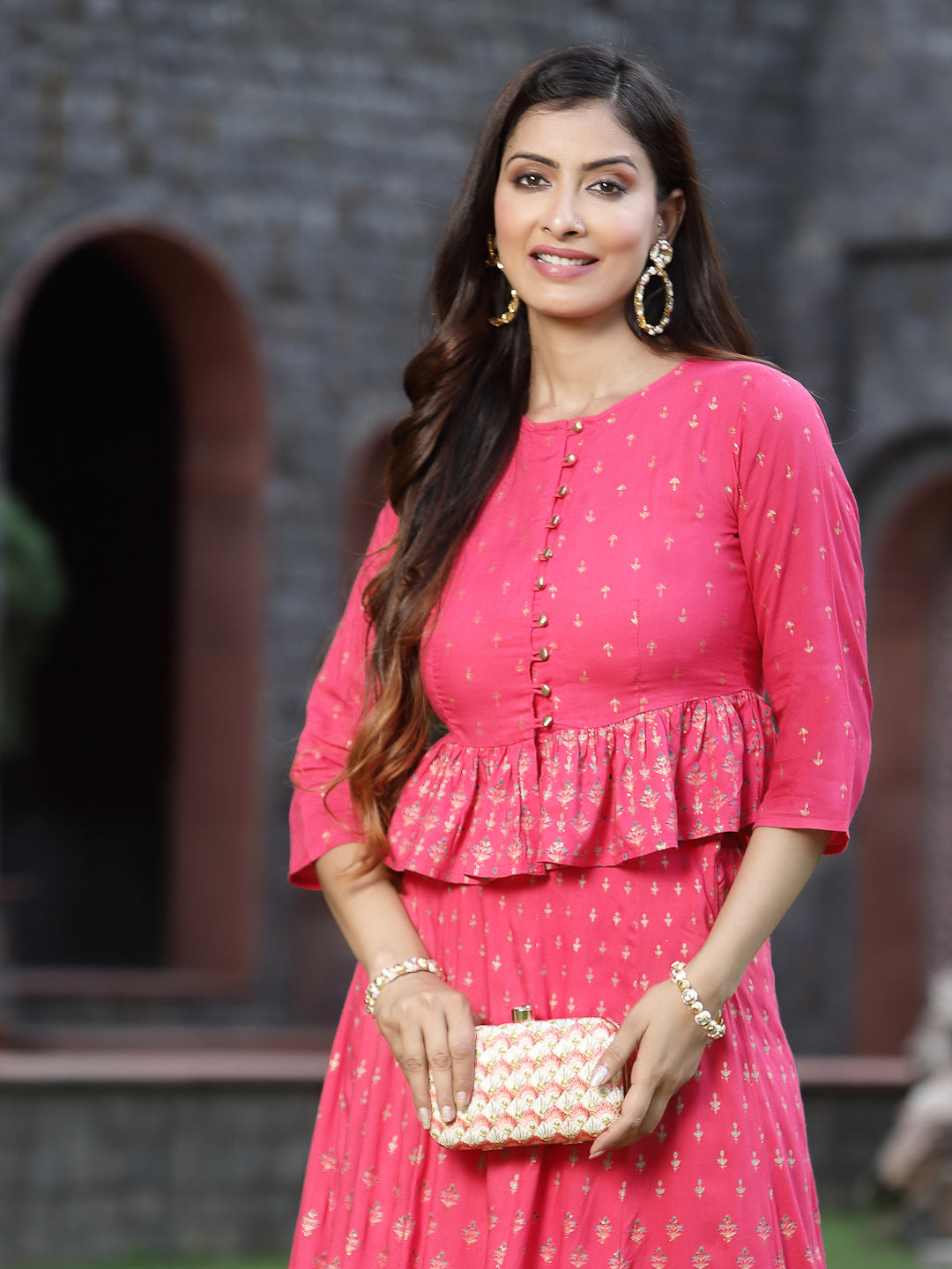 Women`s Fuchsia Rayon Printed Flared Lehenga Choli Sets