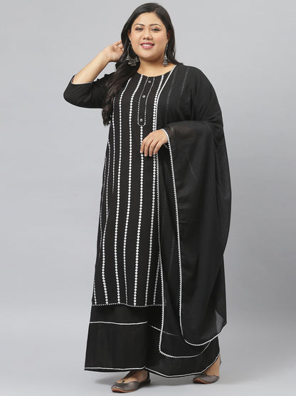 Women Printed Rayon Straight Kurta Sharara Dupatta Set