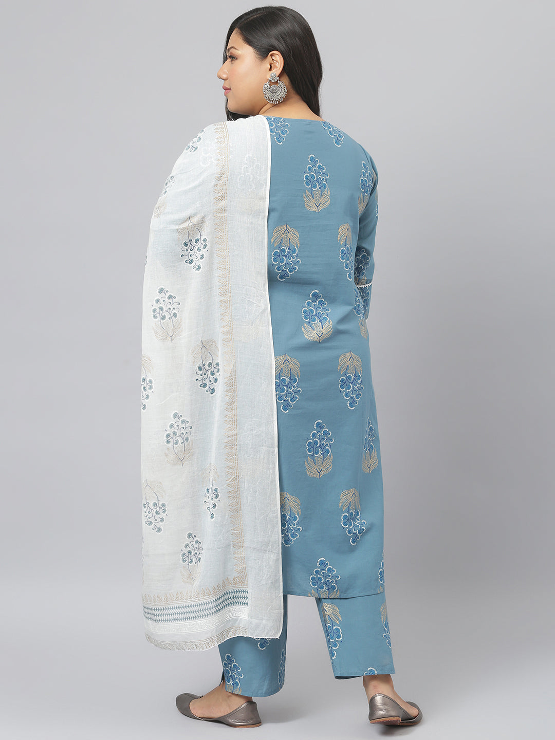 Women Floral Print Cotton Straight Kurta Pant Dupatta Set