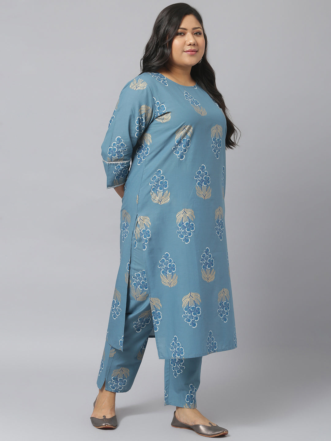 Women Floral Print Cotton Straight Kurta Pant Dupatta Set