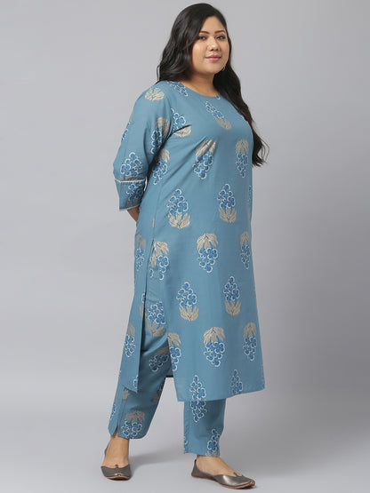 Women Floral Print Cotton Straight Kurta Pant Dupatta Set