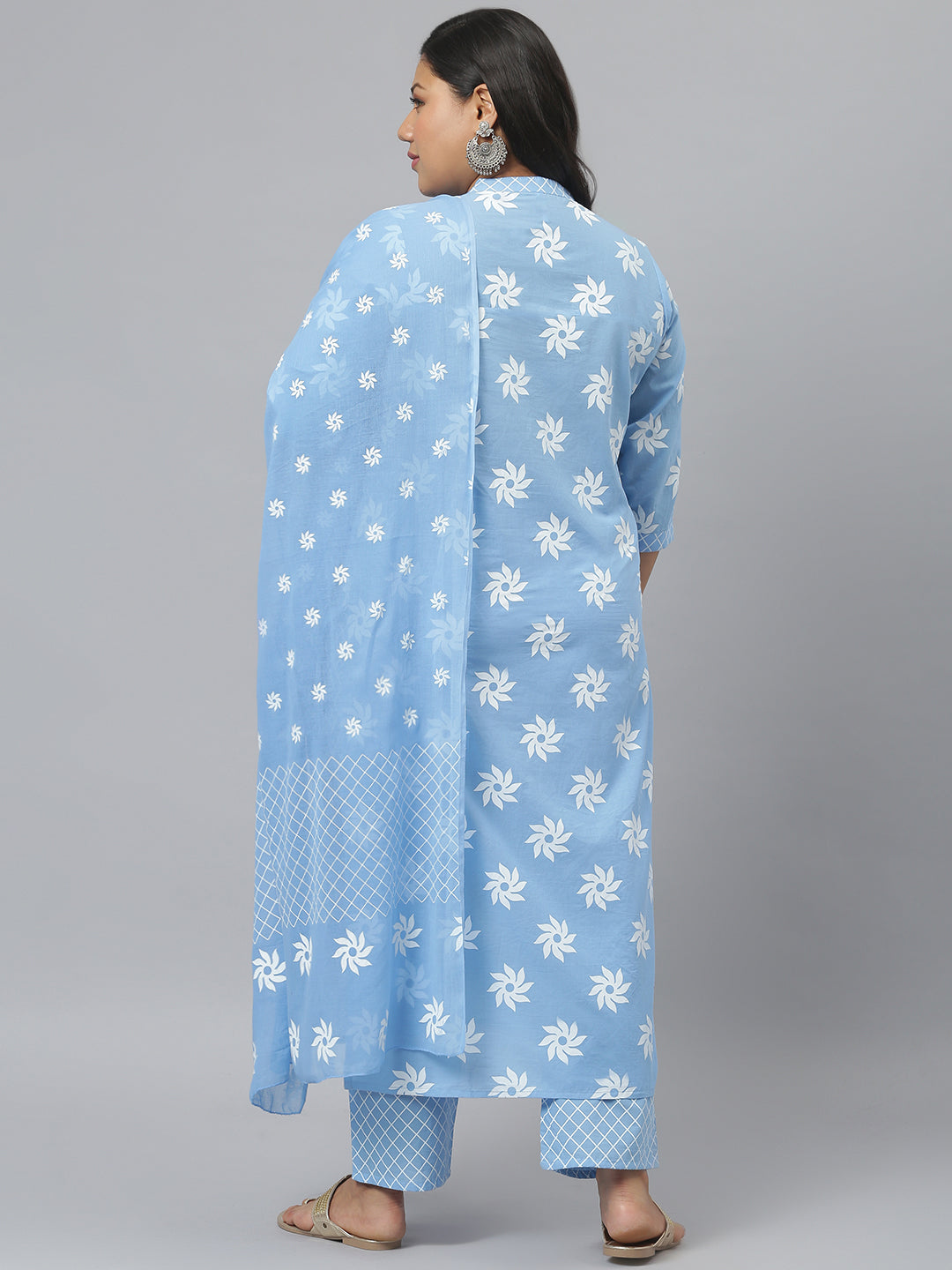 Women Printed Cotton Straight Kurta Pant Dupatta Set