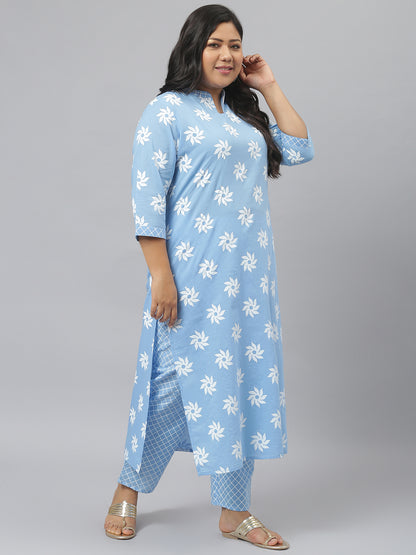 Women Printed Cotton Straight Kurta Pant Dupatta Set